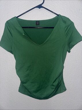 SHEIN Forest Green V-Neck Short Sleeve Top